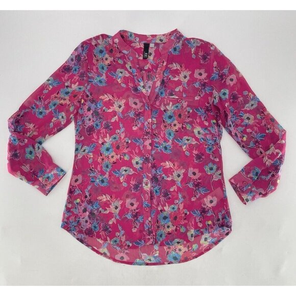 KUT from the Kloth Roll Tab Sheer Magenta Jasmine Blouse Sz Sm, Preppy‎ Office - Picture 3 of 11